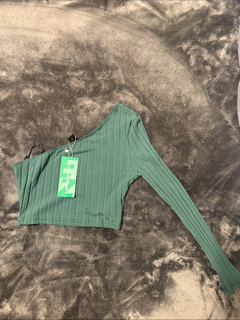 One-Shoulder Ribbed Crop Top - Green